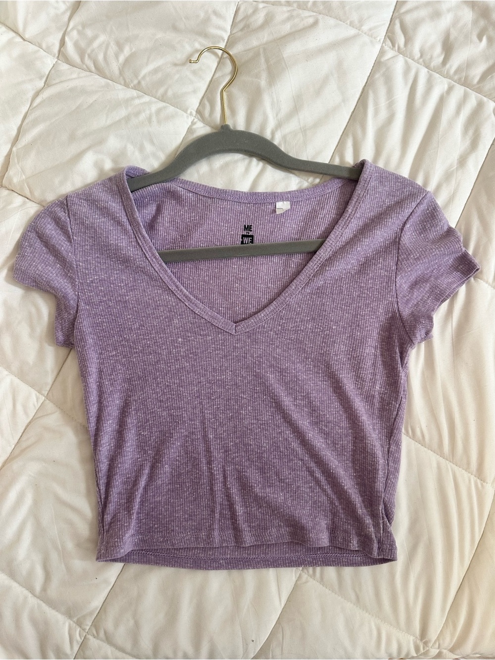 Pacsun Lavender Ribbed V-Neck Crop Tee